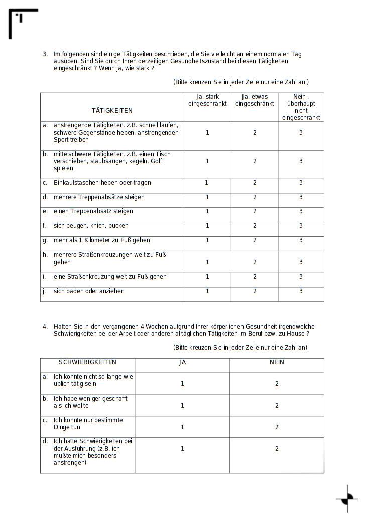 Seite des Fragebogens
